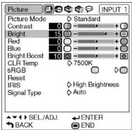 SHARP XG-MB70X - Press ◀ or ▶ to adjust the item selected. - 1