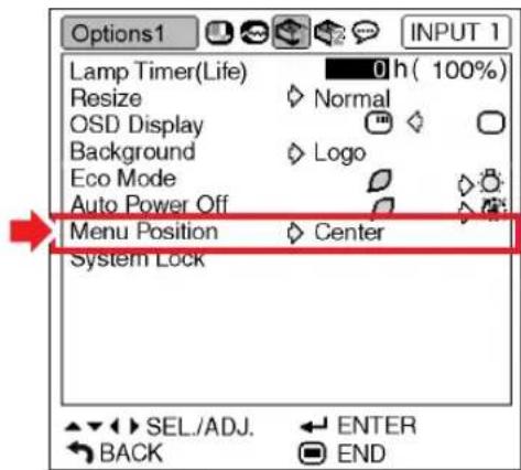 SHARP XG-MB70X - Selecting the Menu Screen Position - 1