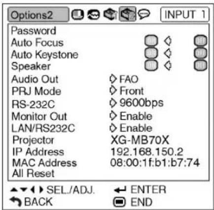 SHARP XG-MB70X - "Options1" menu - 3