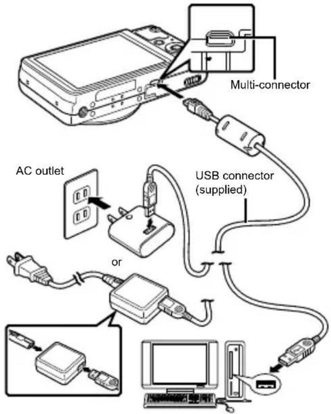 OLYMPUS Stylus VR-360 - Charging the battery with the included USB-AC adapter - 1