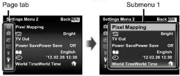 OLYMPUS Stylus VR-360 - Press ◀ to highlight the page tabs. Use △▽ to select the desired page tab and press ▷. - 1
