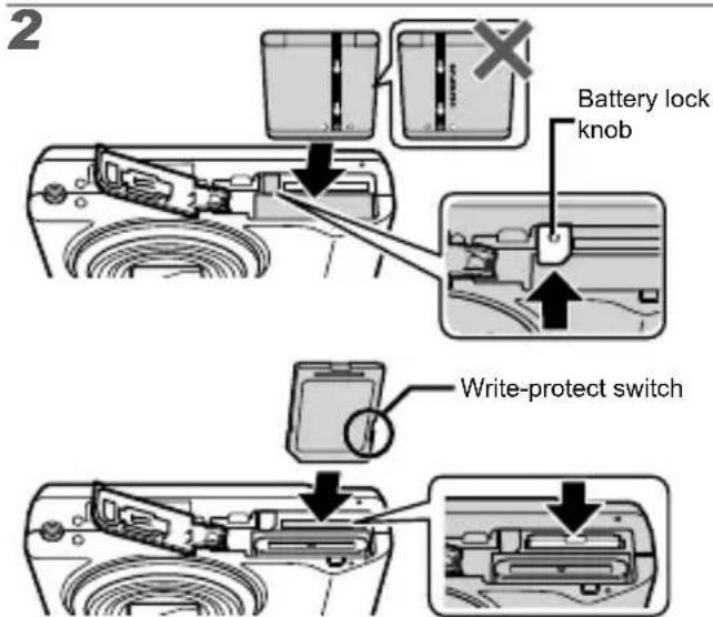 OLYMPUS Stylus VR-360 - Inserting the battery and card - 2