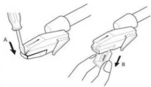Diagram showing two-step installation of a mechanical component with labeled parts A and B