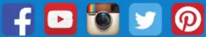 Row of social media and video platform icons including Facebook, YouTube, Instagram, Twitter, and Pinterest (no text or symbols beyond logos)