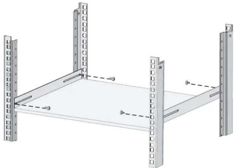 HP 870 - Installing the device by using front mounting brackets and a rack shelf - 1