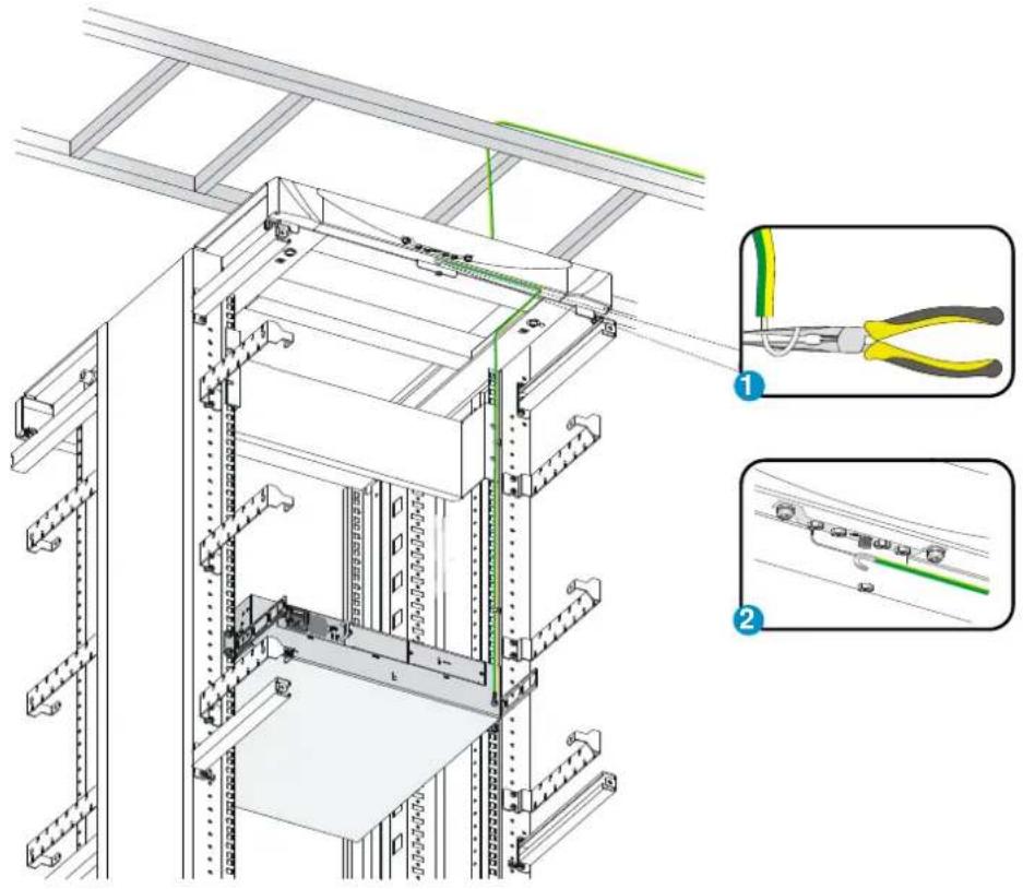 Technical diagram of server rack assembly with labeled components and wire connection instructions