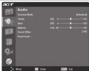ACCT Audio CMYK Mode Balance Balance Balance Effect Sound Audio Mode Enter OK Exit