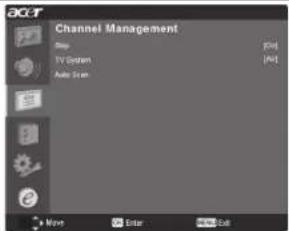 ACCT Channel Management Play F54 TV System F42 Audio Scan Move Enter Next Cut
