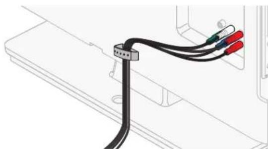 Diagram of a cable connector with three colored cables (red, blue, green) connecting to an electronic device panel (no text or symbols present)