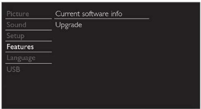Picture Current software info Sound Upgrade Setup Features Language USB
