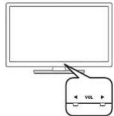 Line drawing of a monitor with an open control panel labeled 'VOL' (no text or symbols on the device itself)