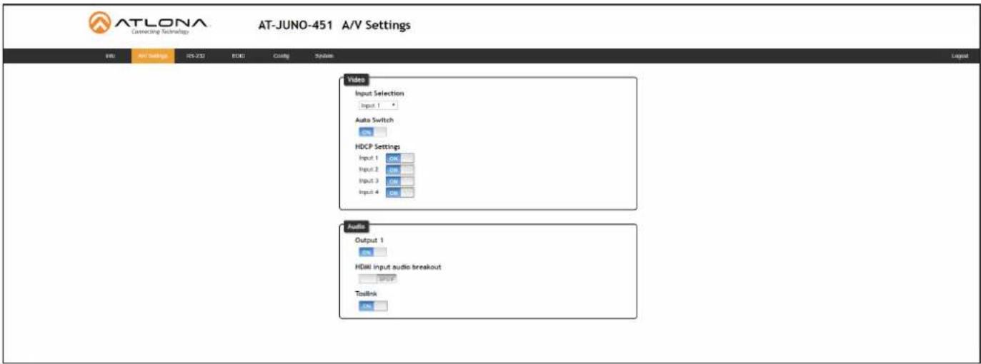 Atlona AT-JUNO-451 - A/V Settings page - 1