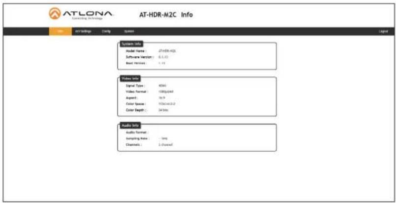 Atlona AT-HDR-M2C - The Info page will be displayed. - 1