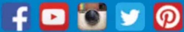 Row of five social media and video platform icons (Facebook, YouTube, Instagram, Twitter, Pinterest) on blue background with no text or symbols.