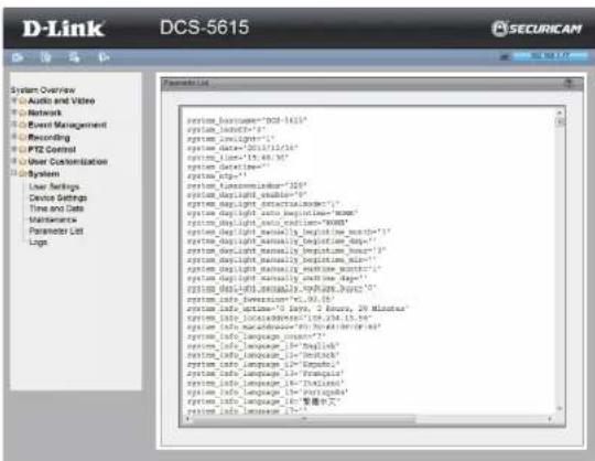 D-LINK DCS-5615 - Parameter List - 1