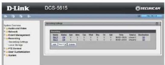 D-LINK DCS-5615 - Recording Recording Settings - 1