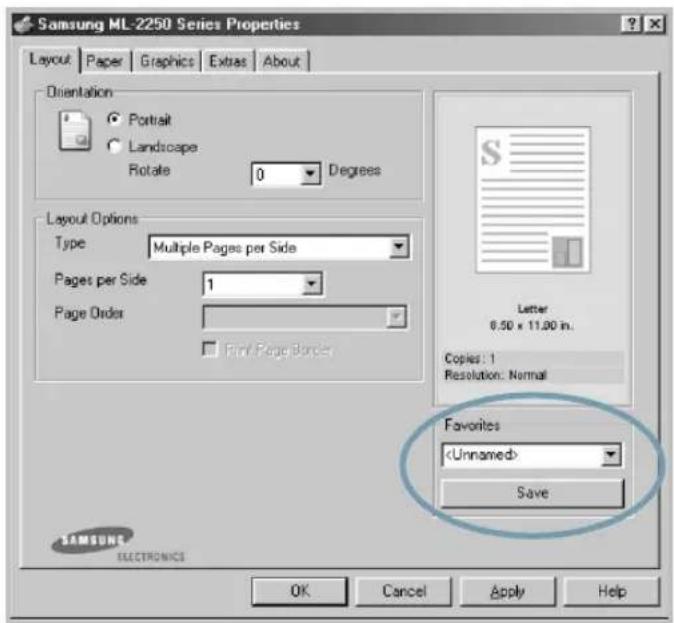 SAMSUNG ML-2251N - Using a Favorite Setting - 1