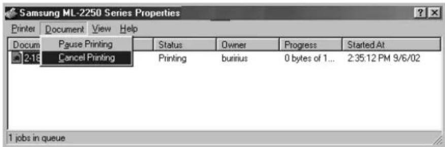 SAMSUNG ML-2251N - To stop a print job from the Printers folder: - 1