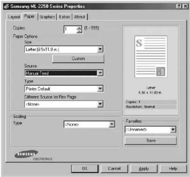 SAMSUNG ML-2251N - When you print a document, you must select Manual Feed for Source from the software application, and then select the correct paper size and type. - 2