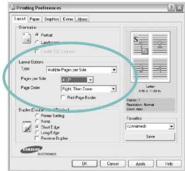 SAMSUNG CLP-510N - Printing Multiple Pages on One Sheet of Paper - 3