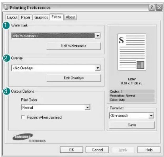 SAMSUNG CLP-510N - Extras tab - 1
