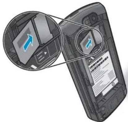 Diagram showing device close-up with labeled screen and document, annotated with blue arrows indicating direction