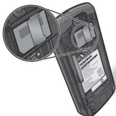 Diagram of a mobile phone showing internal components with labeled text and zoomed-in views
