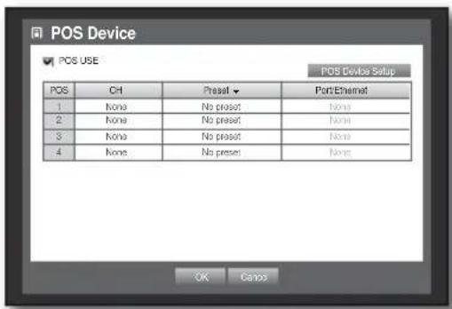 POS Device POS USE POS Device Setup POS CHT Prasst Port/Ethernet 1 None No preset None 2 None No preset None 3 None No preset None 4 None No preset None OK Cancel