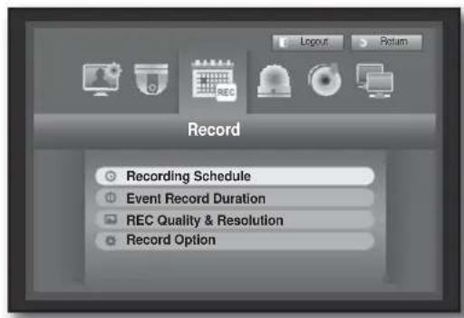 Record Recording Schedule Event Record Duration REC Quality & Resolution Record Option