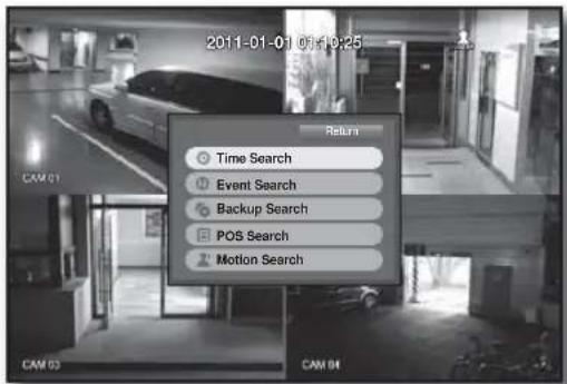 2011-01-01 09:41:25 CAM 01 Return Time Search Event Search Backup Search POS Search Motion Search
