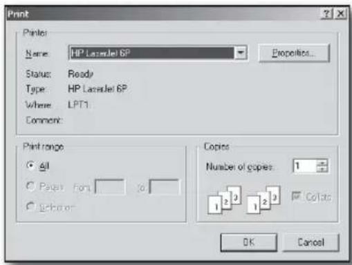 Print Prints: Name: HP LaserJet 6P Status: Ready Type: HP LaserJet 6P Where: LPT1 Comment: Print range All Page: Font Setpoint Copies Number of copies: 1 1 2 3 1 2 3 Colate OK Cancel