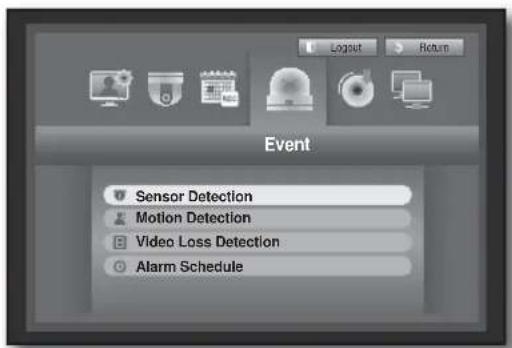 Event Sensor Detection Motion Detection Video Loss Detection Alarm Schedule