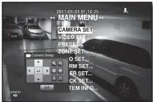 2011-01-01 01:10:25 ** MAIN MENU** CAMERA SET... VIDEO SET... PRESET... ZONE SET... O SET... RM SET... ER SET... CK SET... TEM INFO... Camera Setup Exit