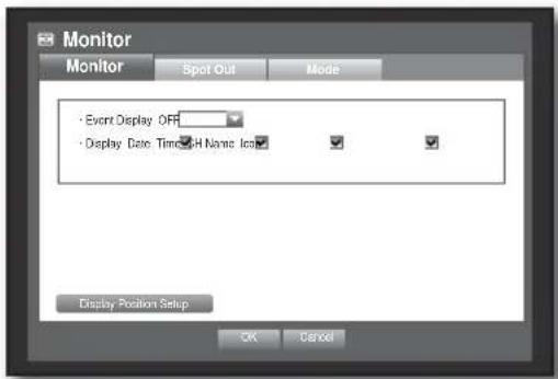 Monitor Spot Out Mode Event Display OFF Display Date Time HH Name Icon Display Position Setup OK Cancel