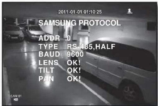 2011-01-01 01:10:25 SAMSUNG PROTOCOL ADDR 0 TYPE RS-485,HALF BAUD 9600 LENS OK! TILT OK! PAN OK!