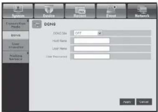 DCN9 DCN9 Site OFF Host Name User Name User Password Apply Cancel