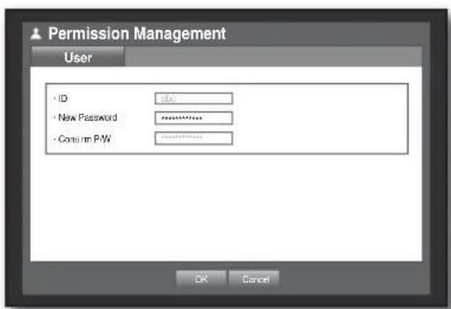 Permission Management User • ID abc • New Password masked** • Constr PMW masked** OK Cancel