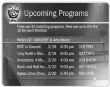 Upcoming Programs There are 33 matching programs. Here are up to the first 10 for each Wishlist: WISHLIST: CONCERT & Arts/Music BBC in Concert 3/18 8:30 pm 315 TRO Toby Keith's Sho... 3/19 8:00 pm 327 CMTV Innovators: A Mu... 3/20 4:00 am 374 BYUV Rock and Roll Ha... 3/20 5:00 pm 337 VHCL Aghes Chan Char... 3/20 5:40 pm 450 JADE