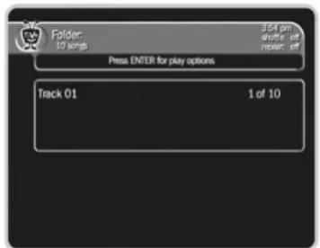 Folder: 10 songs 3:54 pm shifts off move off Press ENTER for play options Track 01 1 of 10