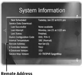 System Information Next Scheduled: Tuesday, Jun 22 at 6:01 pm Service Data Download: Last Successful: None available Last Attempt: Monday, Jun 21 at 1:22 am Last Status: Finished. Duke Configuration Code: 000, TFA=1 Internal Temperature: 380 (Normal) Remote Address: Not Set (0) If Controller Version: TVol If Database Version: 153 Service Map Version: 10: TMOPVR SpigdMap Remote Address