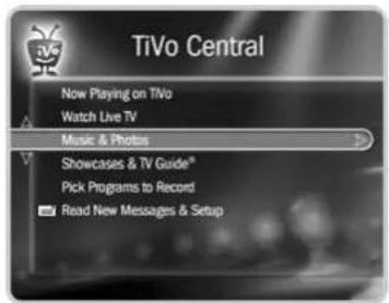TiVo Central Now Playing on TiVo Watch Live TV Music & Photos Showcases & TV Guide® Pick Programs to Record Read New Messages & Setup
