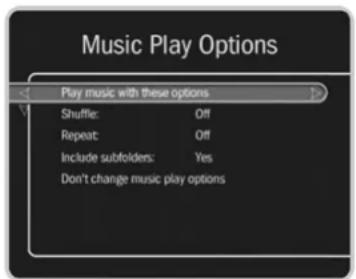 Music Play Options Play music with these options Shuffle: Off Repeat: Off Include subfolders: Yes Don't change music play options