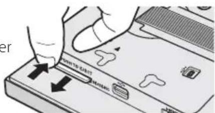 Diagram showing a hand pressing down on a computer interface with directional arrows indicating action or movement.