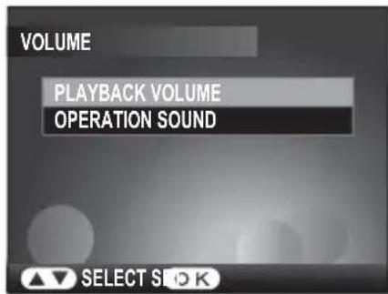 VOLUME PLAYBACK VOLUME OPERATION SOUND ▼ SELECT S H O K