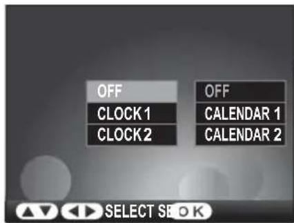 OFF CLOCK 1 CLOCK 2 OFF CALENDAR 1 CALENDAR 2 SELECT S E O K