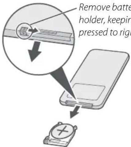 Remove battery holder, keeping pressed to right