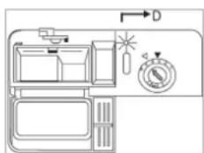Diagram of a refrigerator interior with labeled parts and directional arrow