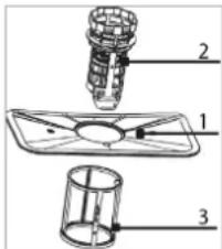 Technical diagram of a mechanical assembly with labeled parts 1, 2, and 3