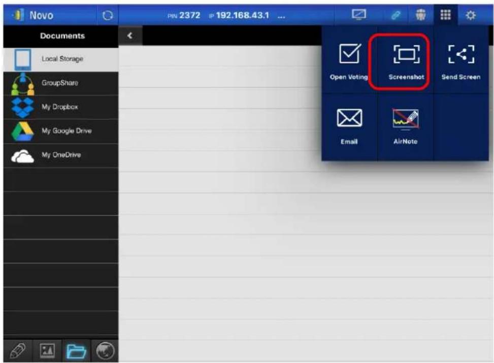 Novo PIN 2372 IP 192.168.43.1 ... Documents Local Storage GroupShare My Dropbox My Google Drive My OneDrive Open Voting Screenshot Send Screen Email AirNote