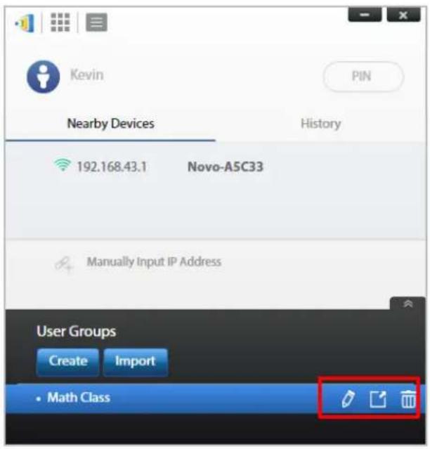 Kevin PIN Nearby Devices History 192.168.43.1 Novo-ASC33 Manually Input IP Address User Groups Create Import • Math Class